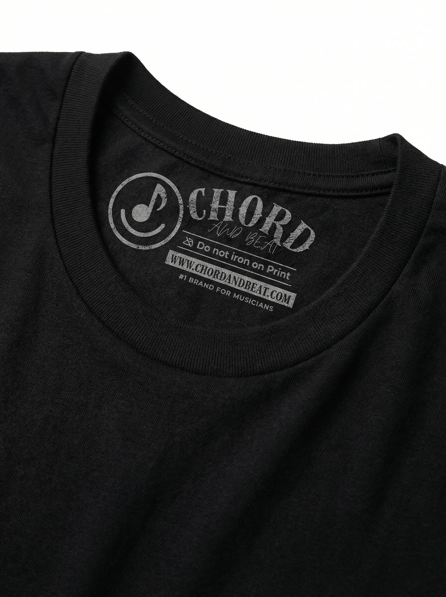 Black t-shirt with 'Chord' brand logo and text on a white background